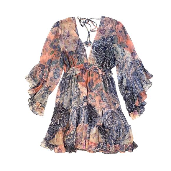 Misa Los Angeles Yasemin Butterfly Sleeve Babydoll Dress - Pink Blue - Size M - Picture 3 of 7